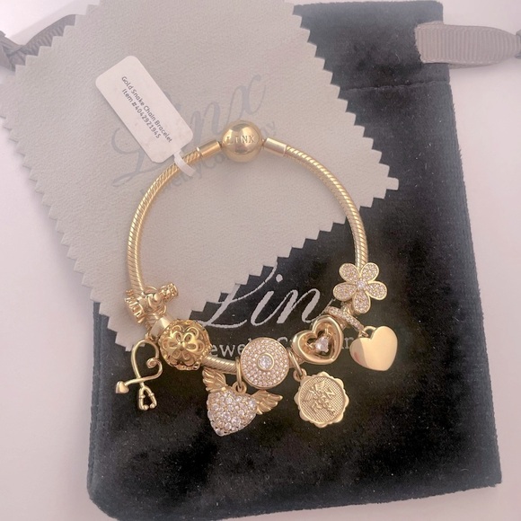 Linx Yellow Gold Snake Chain Bracelet with Registered Nurse Themed Charms - Picture 7 of 9